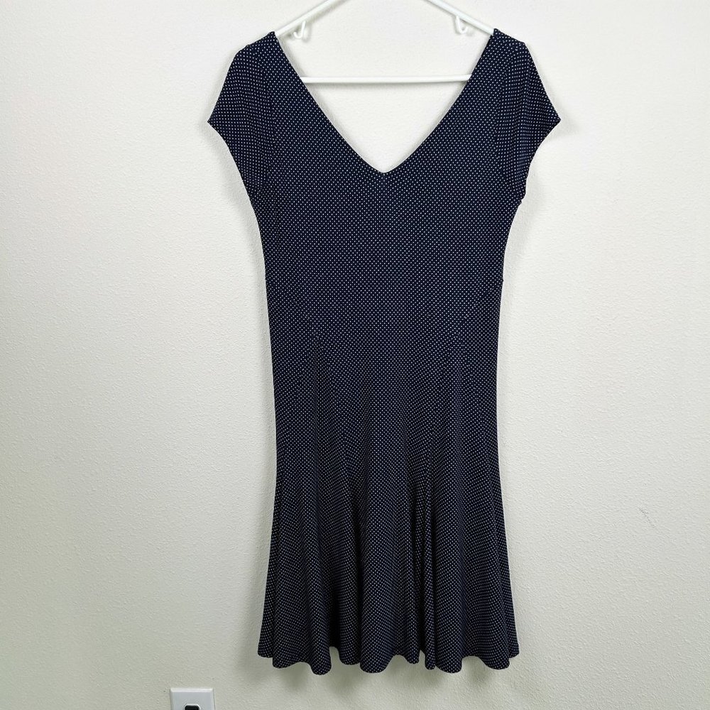 Lauren‎ Ralph Lauren Dress Size S Navy Blue White Polka Dot  A Line V Neck Mini